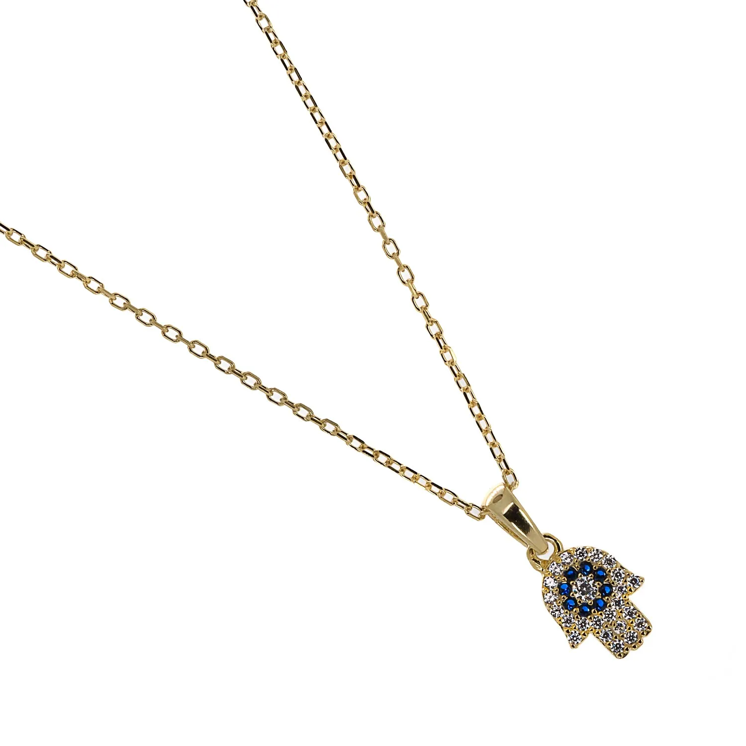Minimalist Diamond Hamsa Hand Gold Lucky Necklace