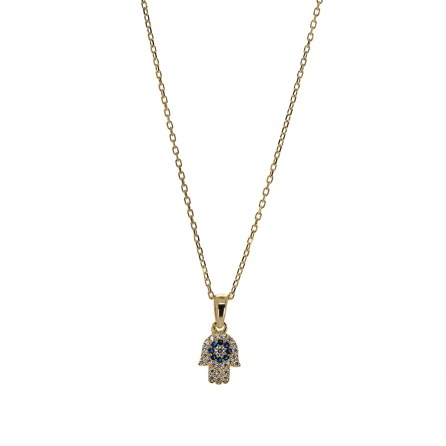 Minimalist Diamond Hamsa Hand Gold Lucky Necklace