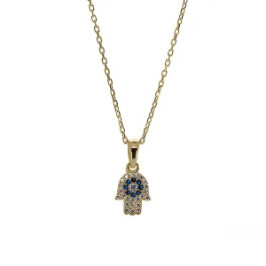 Minimalist Diamond Hamsa Hand Gold Lucky Necklace