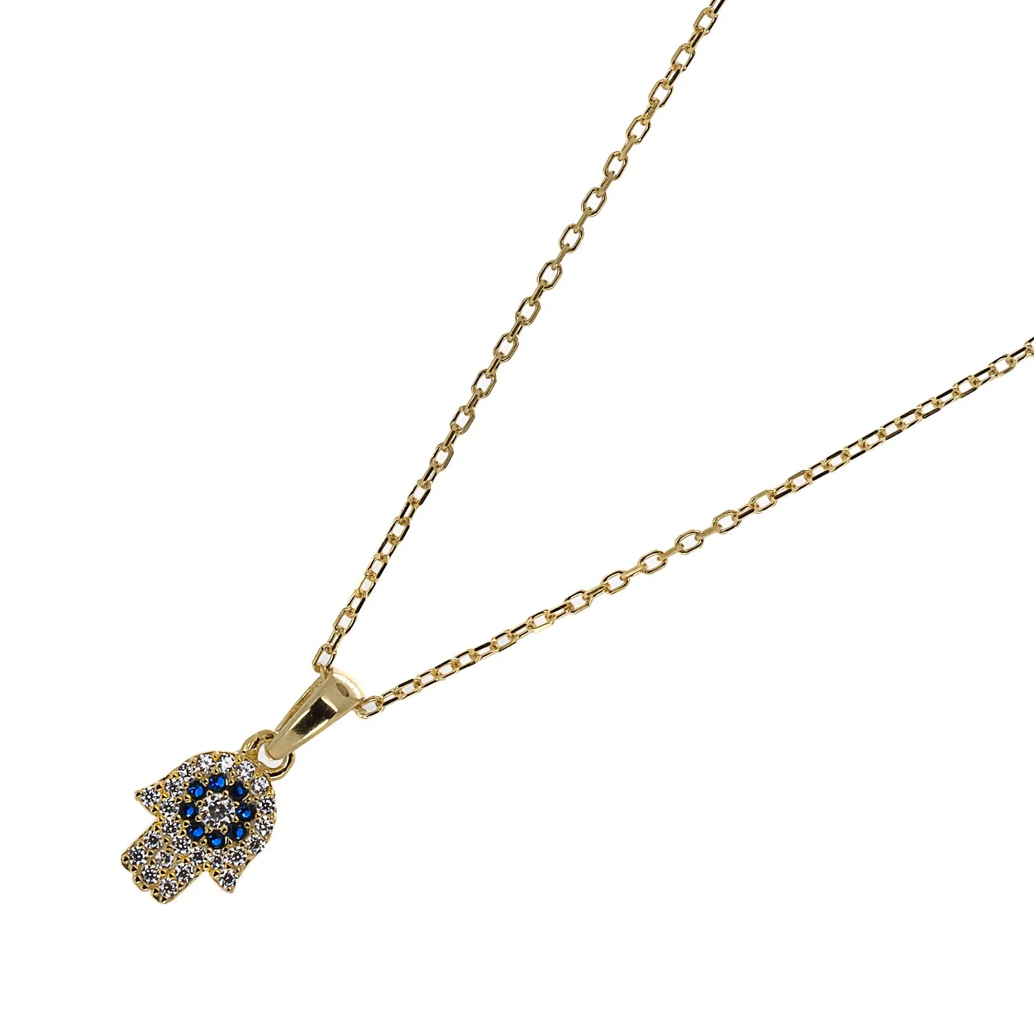 Minimalist Diamond Hamsa Hand Gold Lucky Necklace