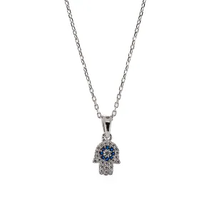 Minimalist Diamond Hamsa Hand Sterling Silver Lucky Necklace