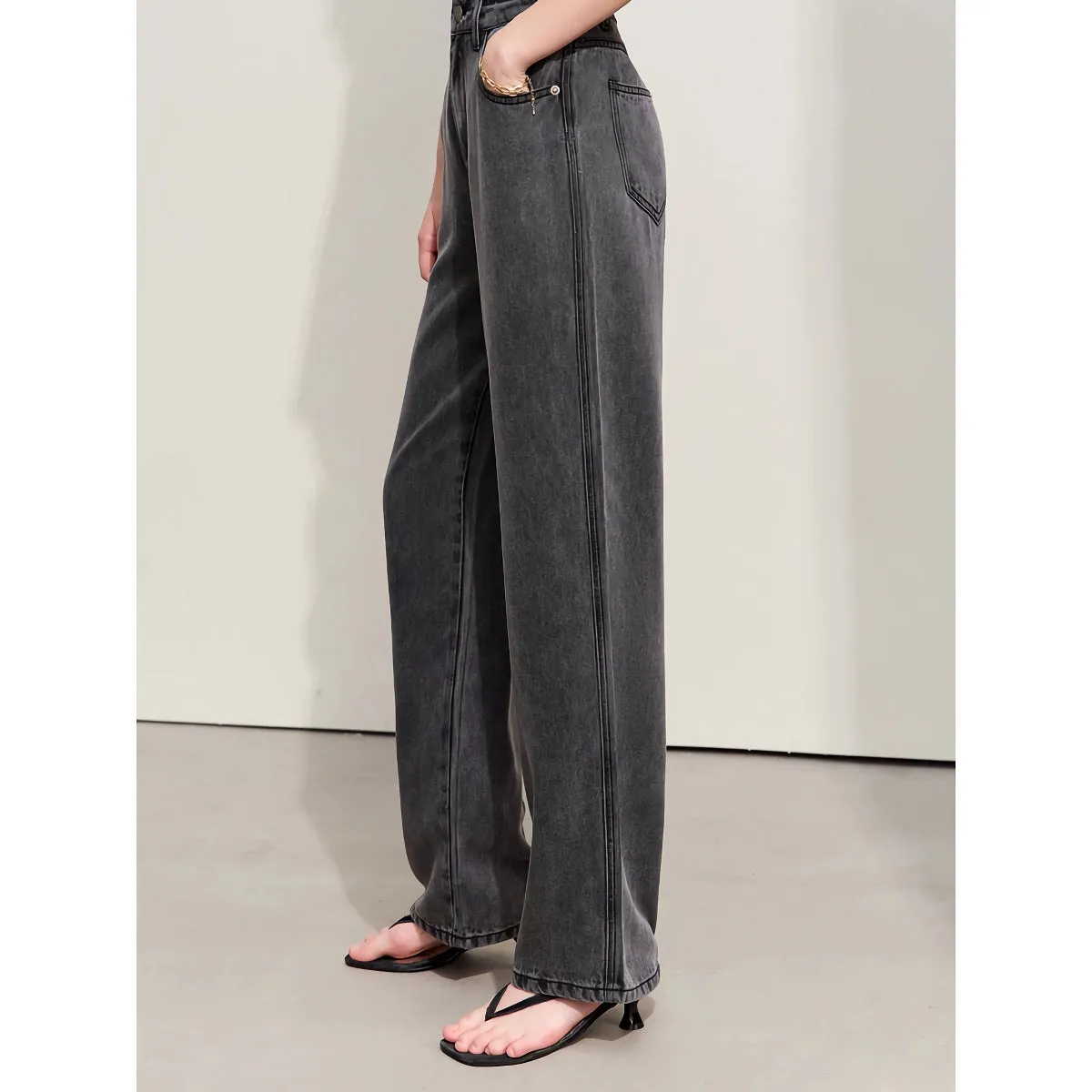 Minimalist High Waist Women’s Baggy Jeans – Vintage Tencel Straight Pants