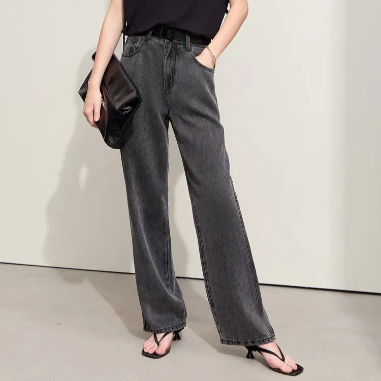 Minimalist High Waist Women’s Baggy Jeans – Vintage Tencel Straight Pants