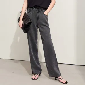 Minimalist High Waist Women’s Baggy Jeans – Vintage Tencel Straight Pants