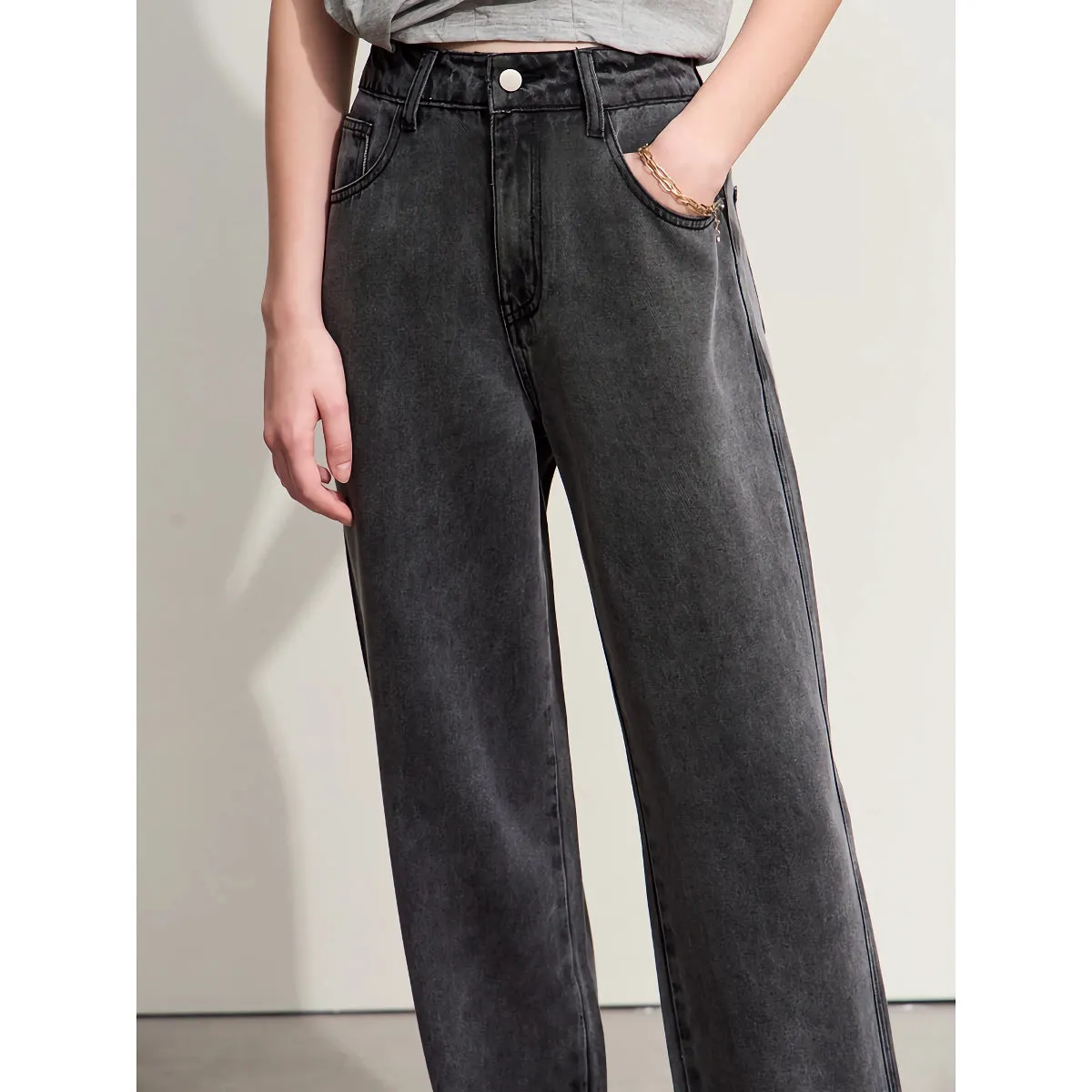 Minimalist High Waist Women’s Baggy Jeans – Vintage Tencel Straight Pants