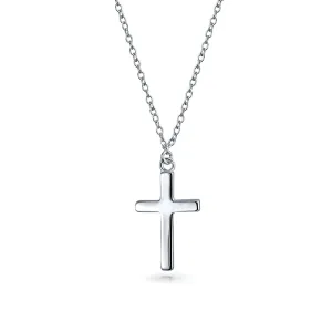 Minimalist Religious Cross Pendant Necklace Rose Gold Plated Sterling Silver