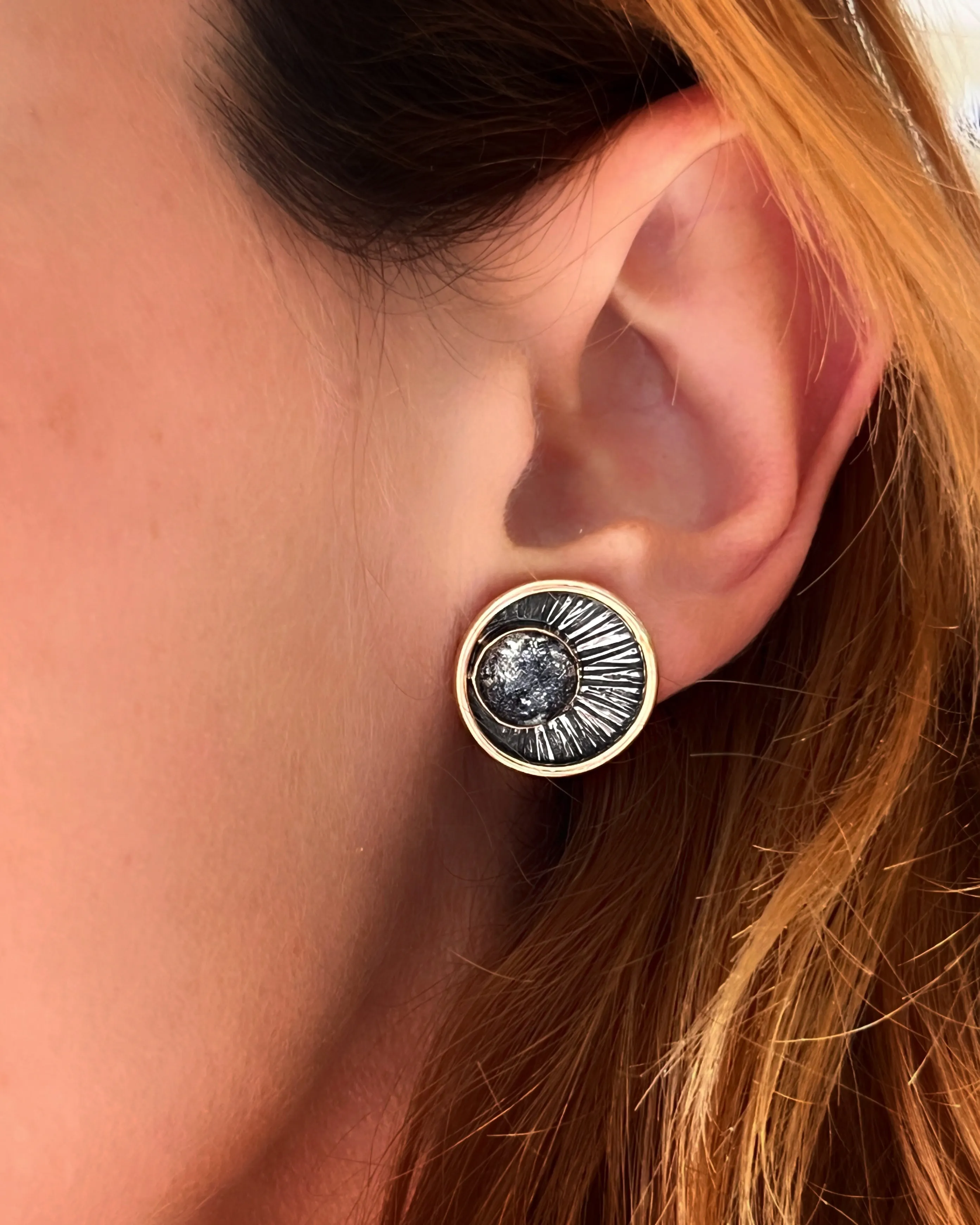 Moon "coin" stud earrings in 14K gold-fill & silver