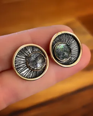 Moon "coin" stud earrings in 14K gold-fill & silver