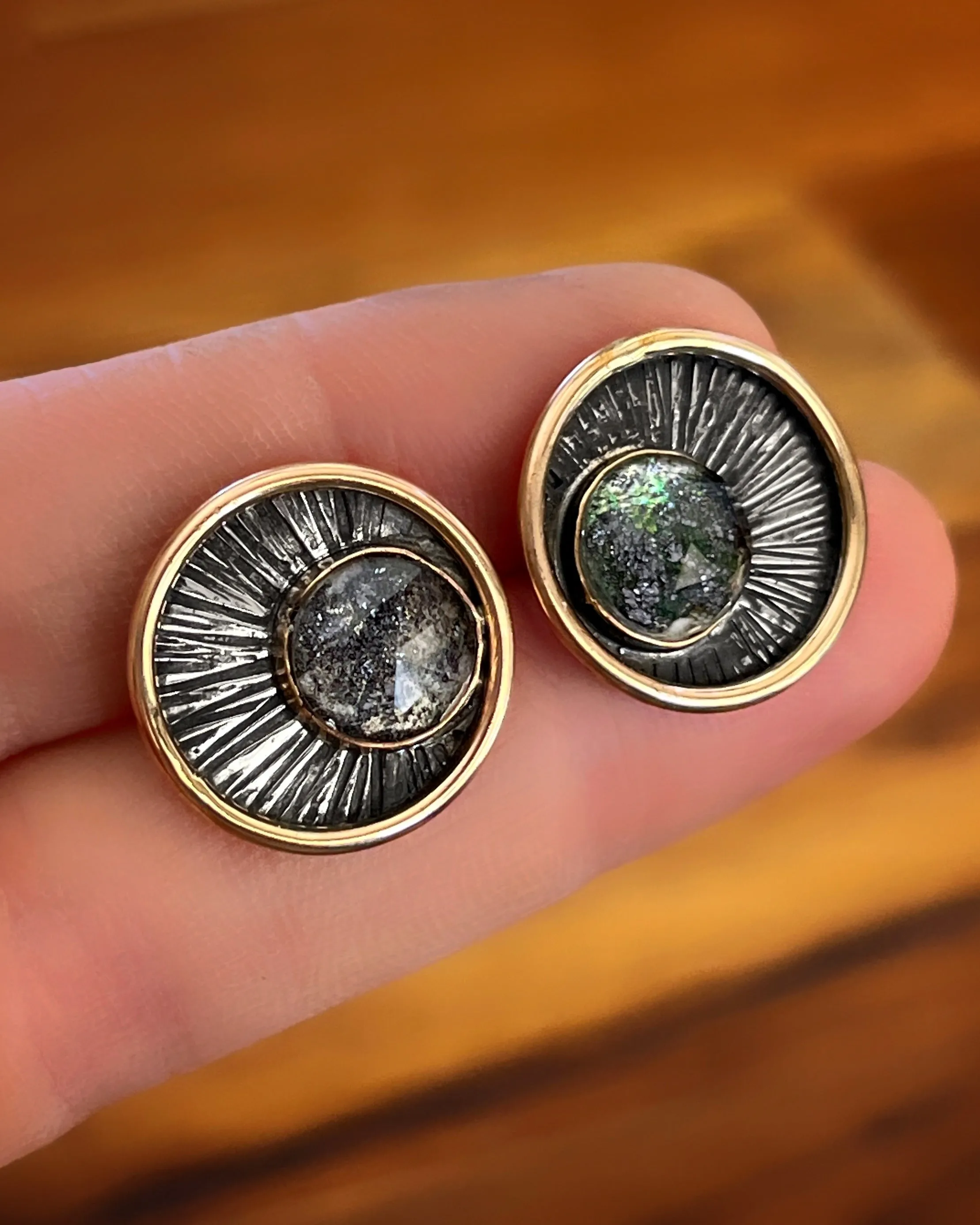 Moon "coin" stud earrings in 14K gold-fill & silver