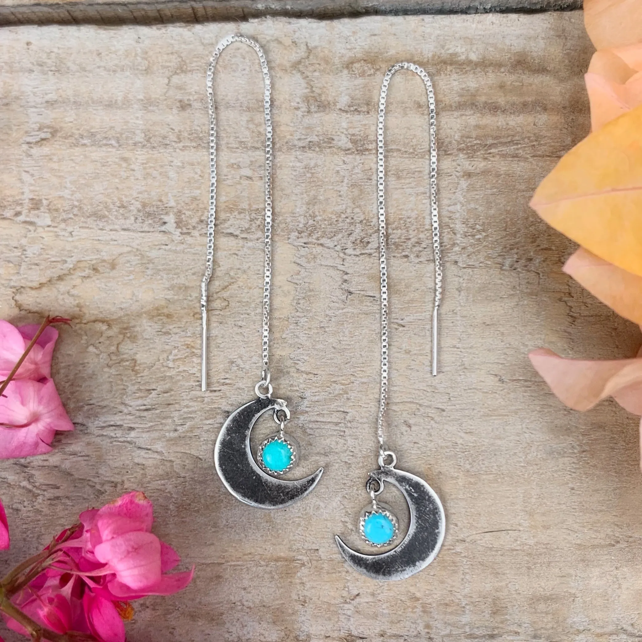 Moon threader earrings with turquoise "star" dangle