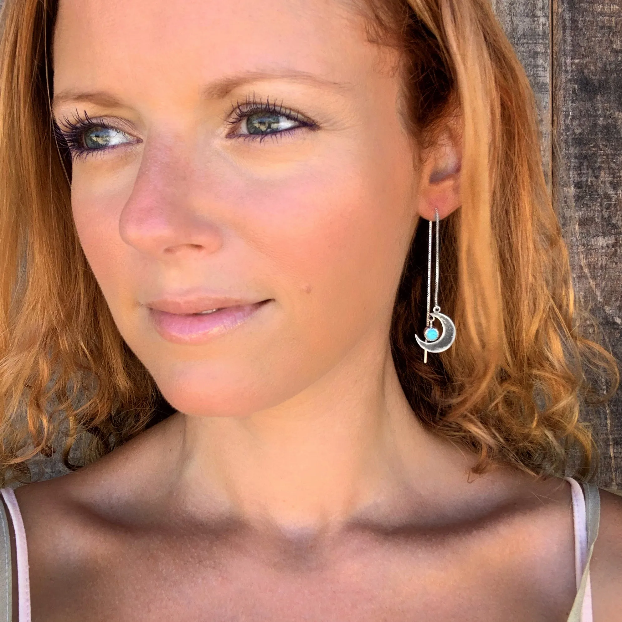 Moon threader earrings with turquoise "star" dangle