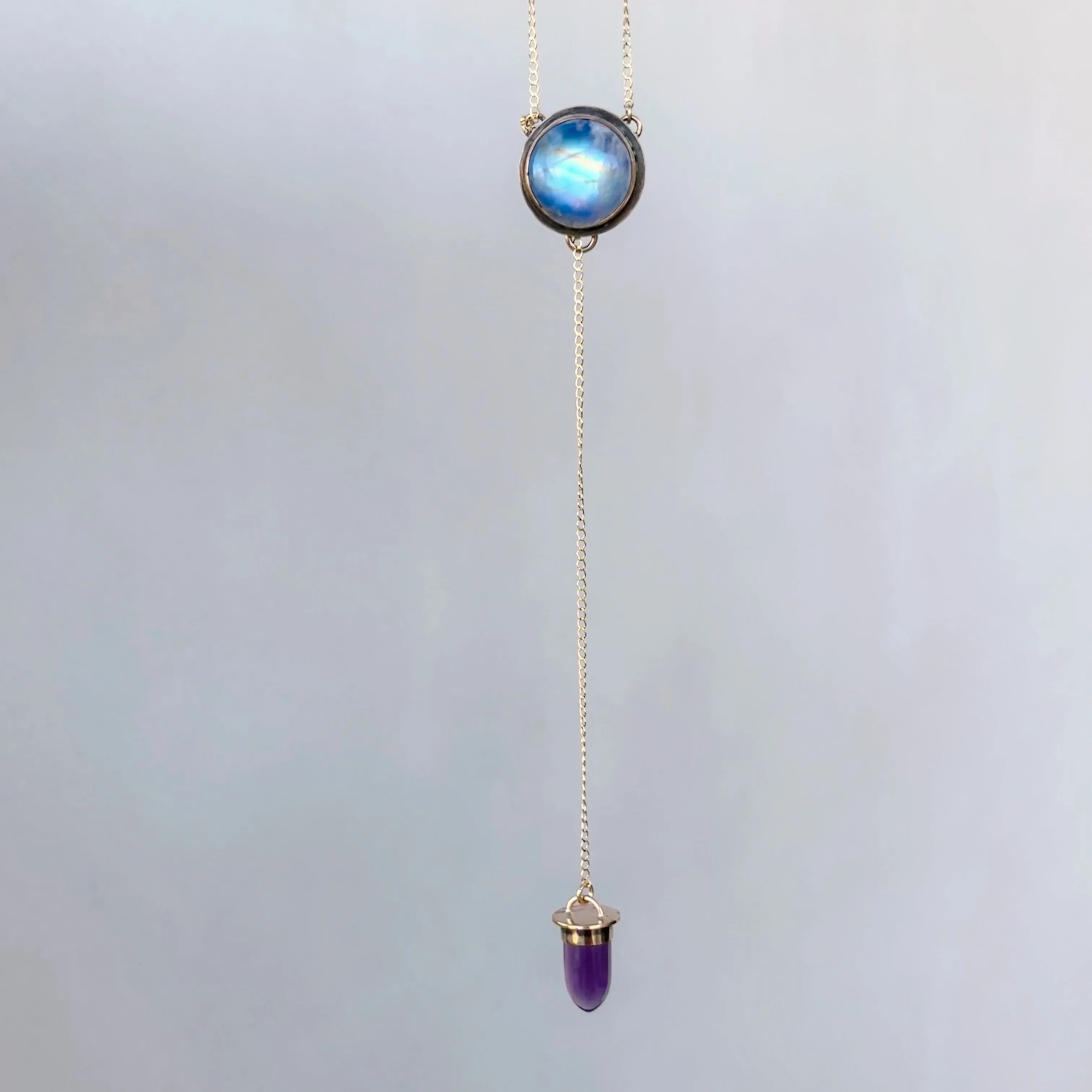 Moonstone & amethyst lariat necklace in 14K gold-fill