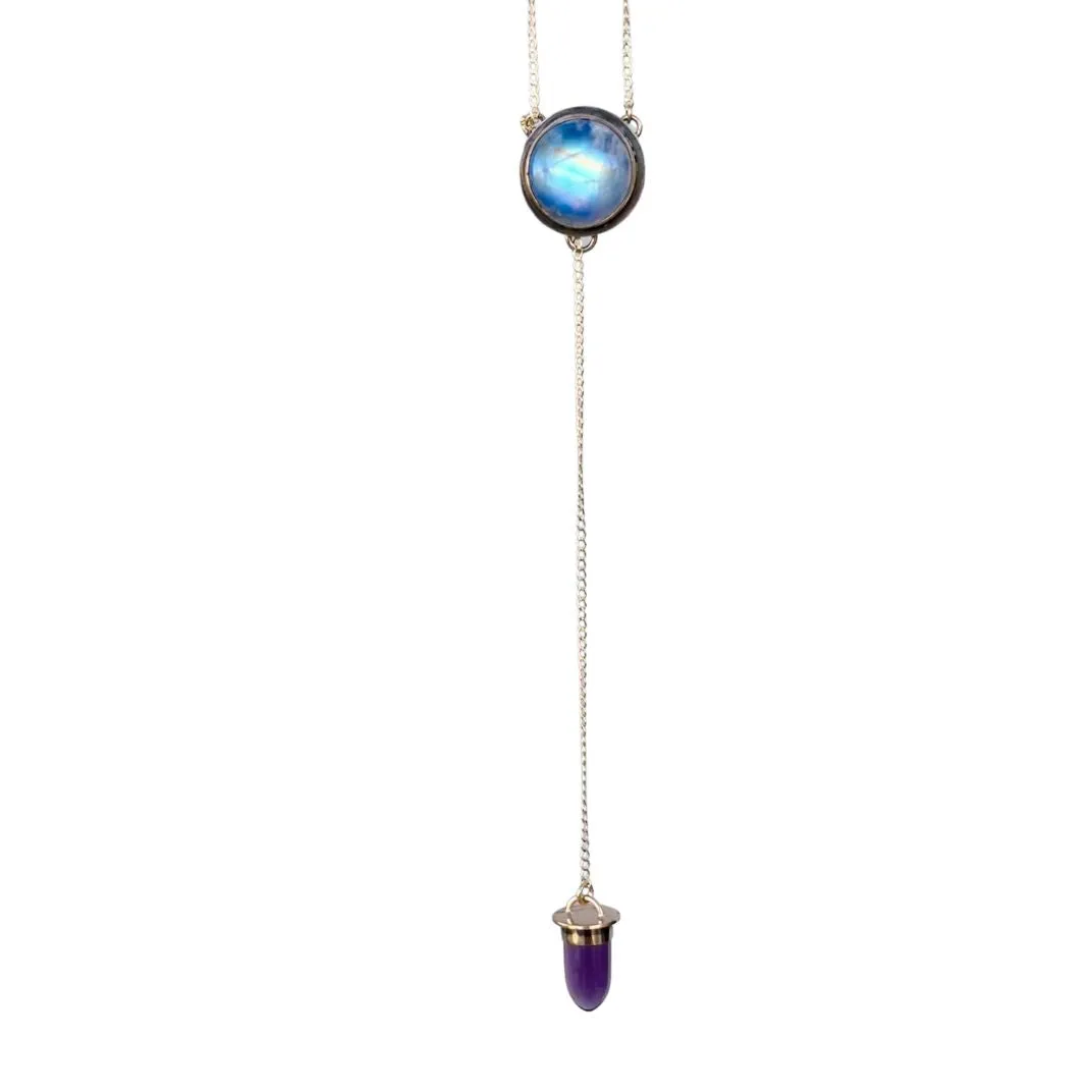 Moonstone & amethyst lariat necklace in 14K gold-fill