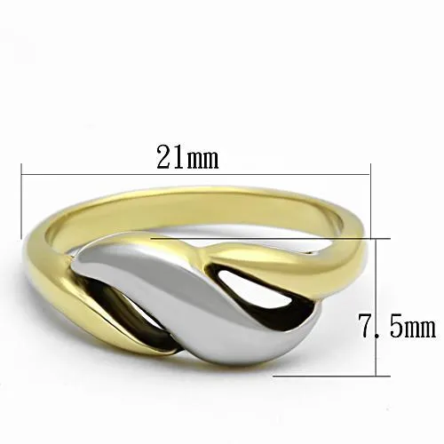 MT9801 - Two-Tone IP Gold (Ion Plating) Stainless Steel Ring with No Stone Gold Stainless Cross Over - Minimalist Ring