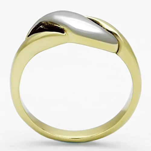 MT9801 - Two-Tone IP Gold (Ion Plating) Stainless Steel Ring with No Stone Gold Stainless Cross Over - Minimalist Ring