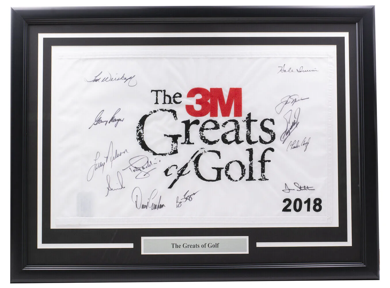 Multi Signed Framed 3M Greats of Golf Flag Jack Nicklaus Gary Player  10 BAS LOA