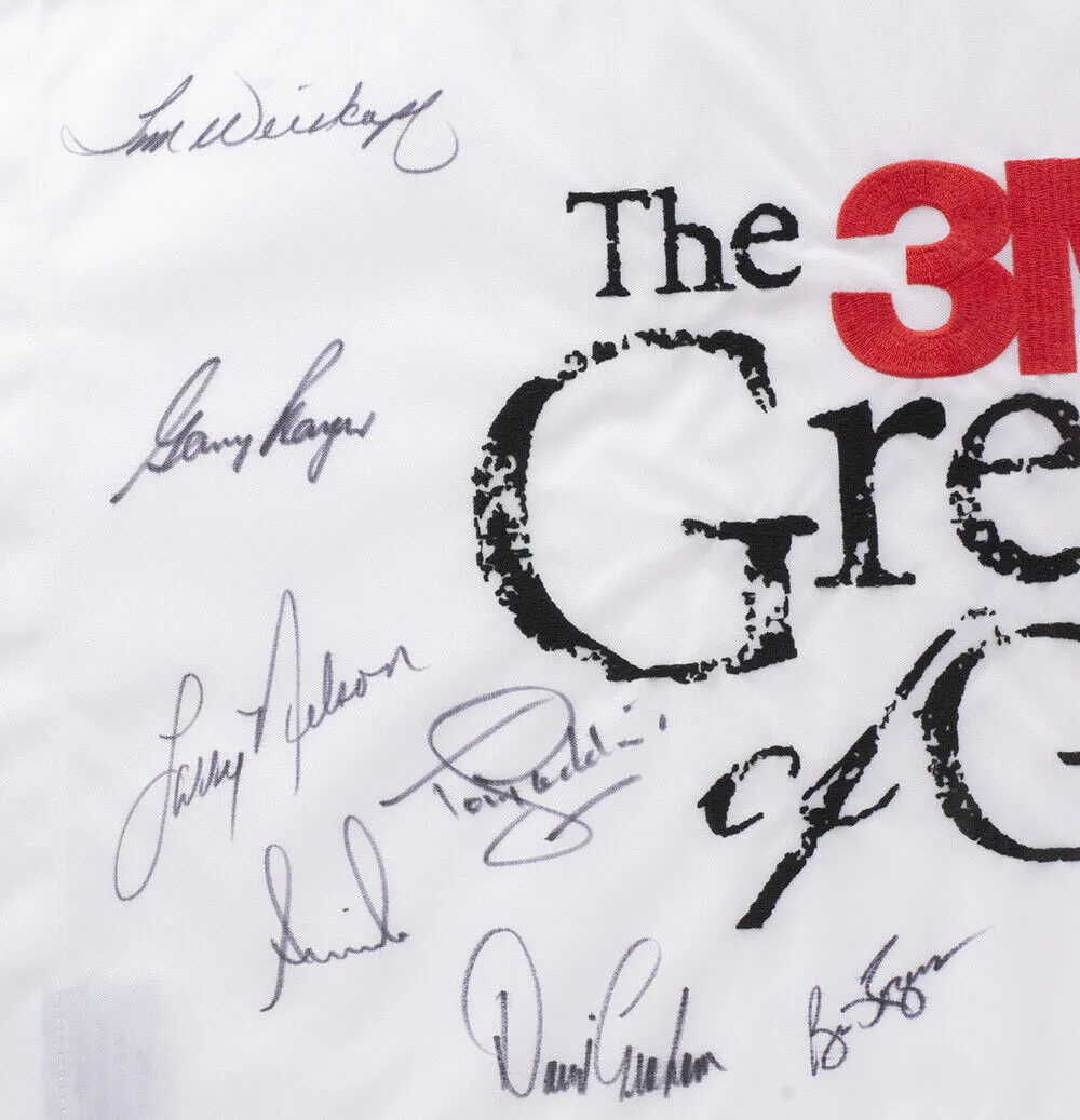 Multi Signed Framed 3M Greats of Golf Flag Jack Nicklaus Gary Player  10 BAS LOA