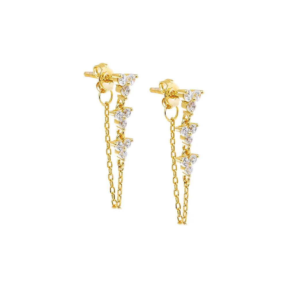 Multi Trio CZ Chain Front Back Stud Earring