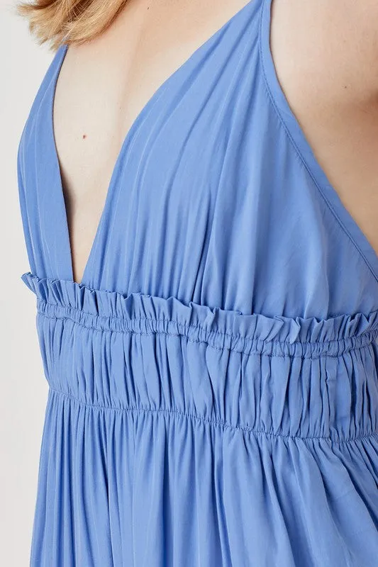 Mustard Seed Shirred Ruffle Folded Detail Maxi Dress