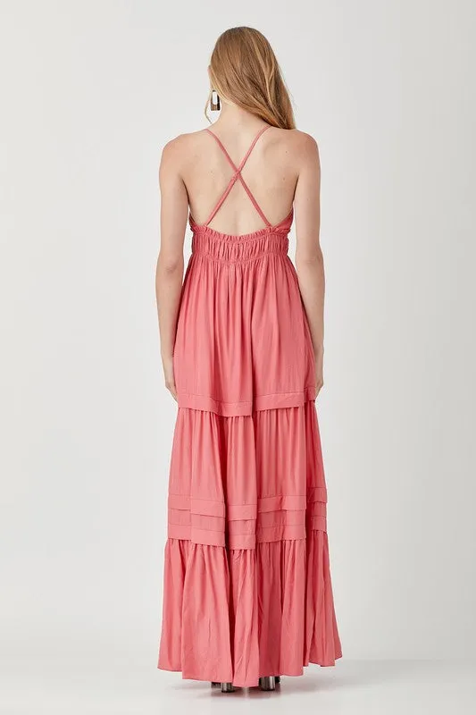 Mustard Seed Shirred Ruffle Folded Detail Maxi Dress