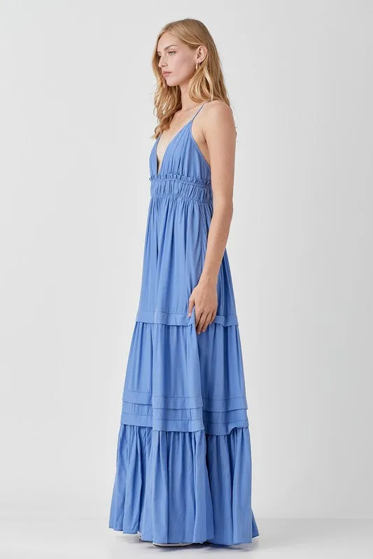 Mustard Seed Shirred Ruffle Folded Detail Maxi Dress