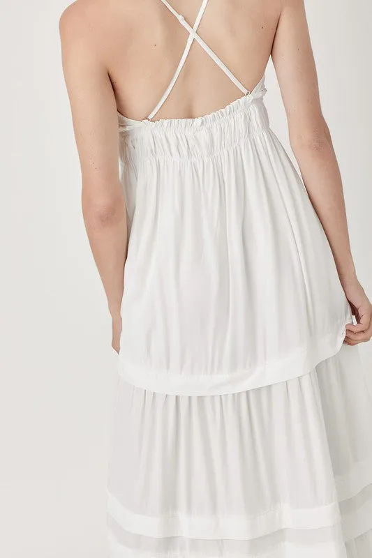 Mustard Seed Shirred Ruffle Folded Detail Maxi Dress
