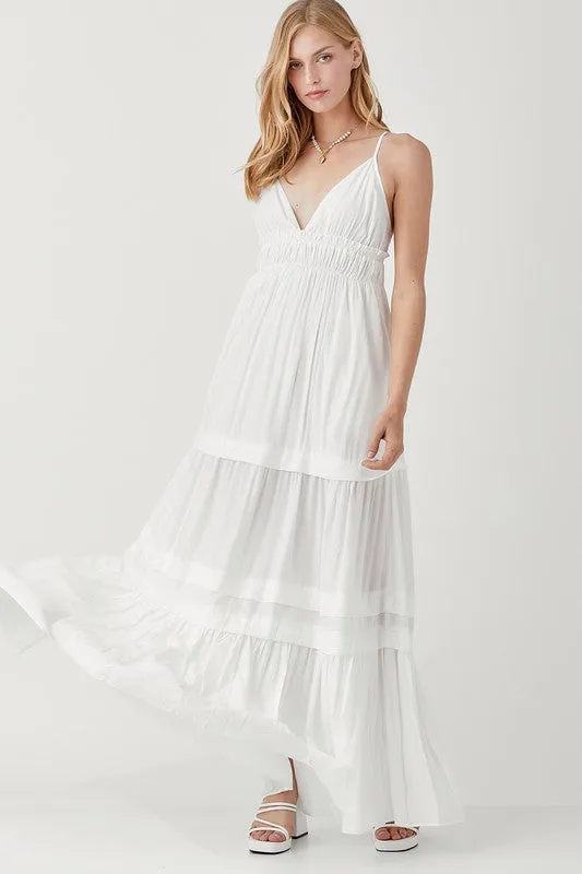 Mustard Seed Shirred Ruffle Folded Detail Maxi Dress