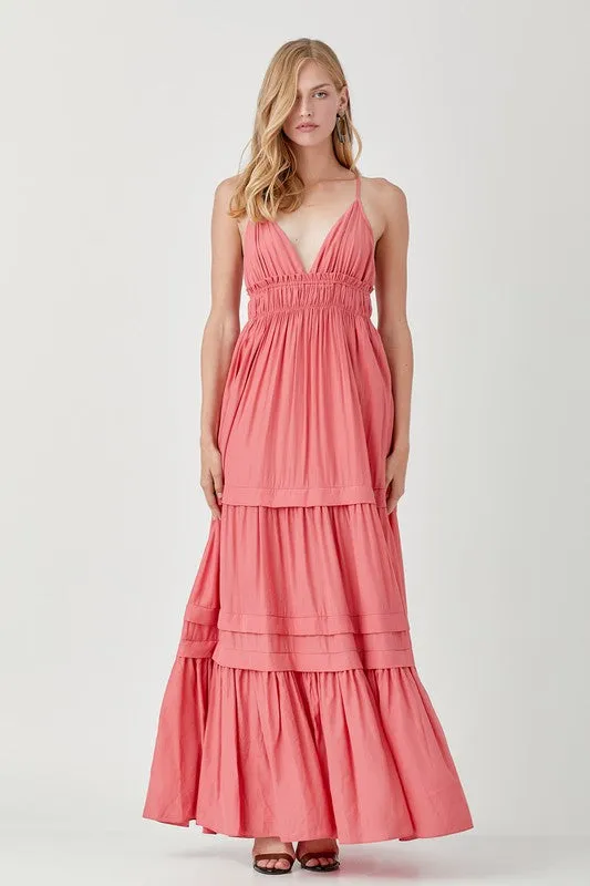Mustard Seed Shirred Ruffle Folded Detail Maxi Dress