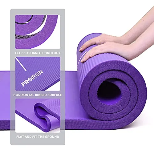 NBR Yoga Mat 1830×660×10 mm - PURPLE PROIRON Pilates Mat Edge Protection Non-Slip Yoga Mat Exercise Extra Thick Foam Mat Fitness Workout Mats Home Gym with Carrying Strap
