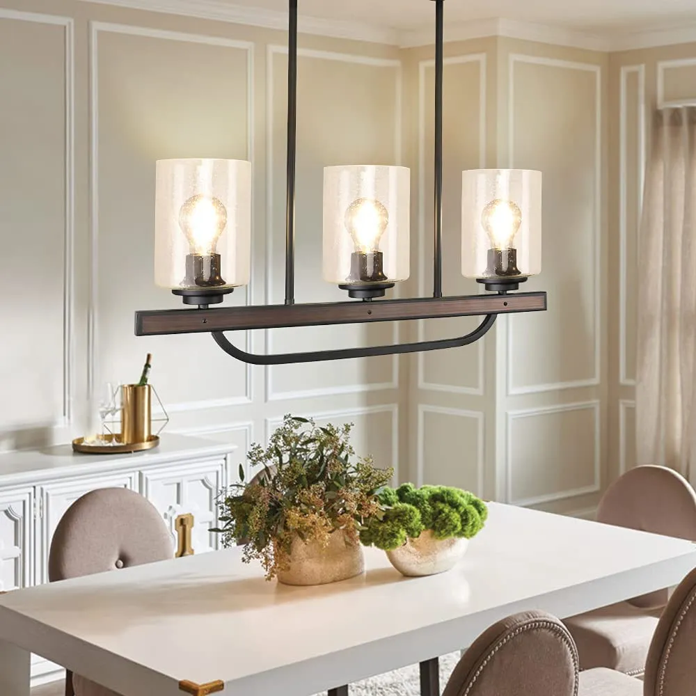 New Depuley 3- Light Kitchen Pendant Light, Flush Mount Ceiling Light Fixture with Glass Shade, Adjustable Farmhouse Black Chandelier Lighting for Kitchen Island Dining Room Restaurant, E26 Base