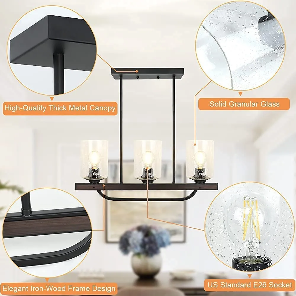 New Depuley 3- Light Kitchen Pendant Light, Flush Mount Ceiling Light Fixture with Glass Shade, Adjustable Farmhouse Black Chandelier Lighting for Kitchen Island Dining Room Restaurant, E26 Base