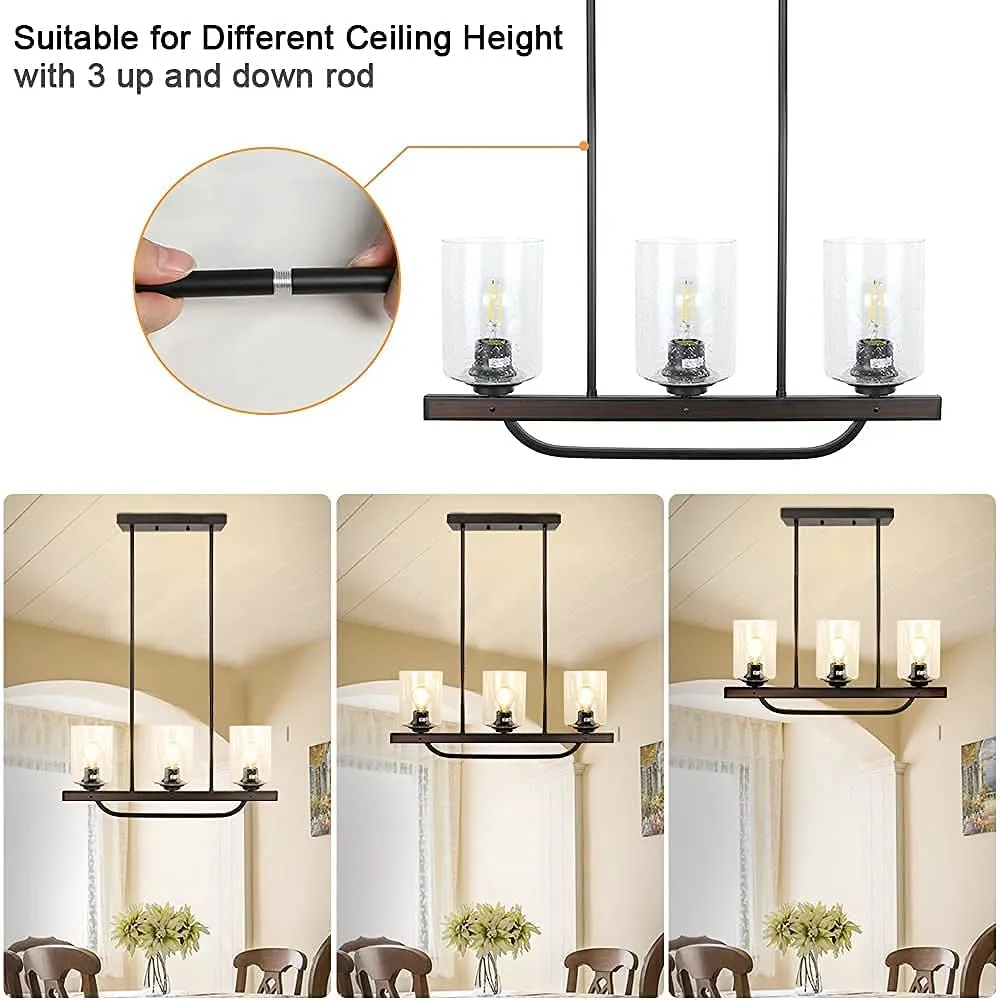 New Depuley 3- Light Kitchen Pendant Light, Flush Mount Ceiling Light Fixture with Glass Shade, Adjustable Farmhouse Black Chandelier Lighting for Kitchen Island Dining Room Restaurant, E26 Base