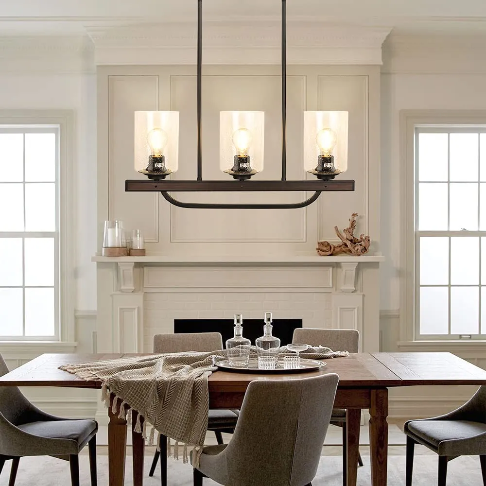 New Depuley 3- Light Kitchen Pendant Light, Flush Mount Ceiling Light Fixture with Glass Shade, Adjustable Farmhouse Black Chandelier Lighting for Kitchen Island Dining Room Restaurant, E26 Base