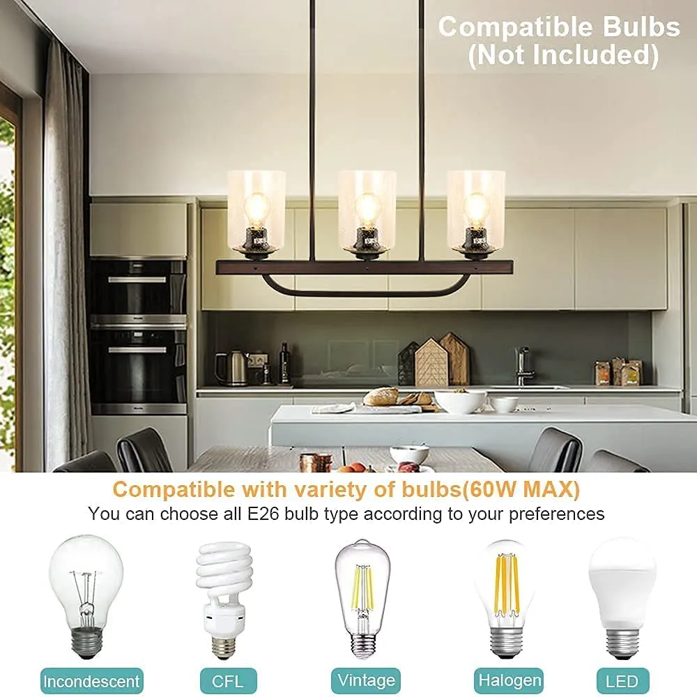 New Depuley 3- Light Kitchen Pendant Light, Flush Mount Ceiling Light Fixture with Glass Shade, Adjustable Farmhouse Black Chandelier Lighting for Kitchen Island Dining Room Restaurant, E26 Base
