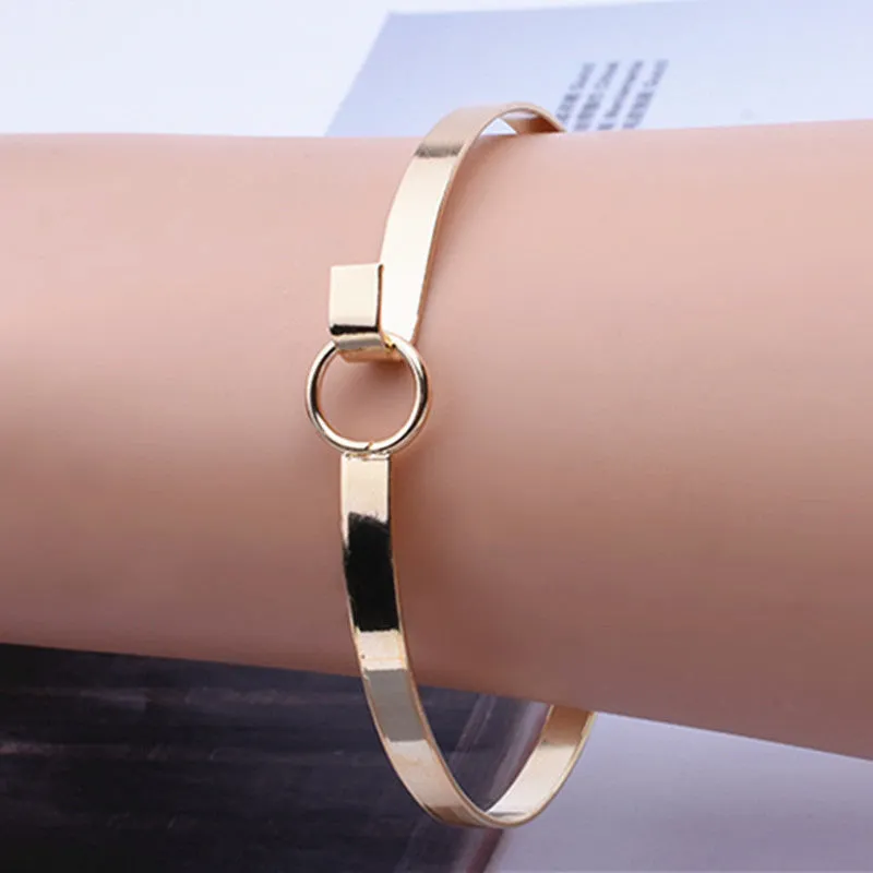 New Fashion Accessories Jewelry Simple Metal Round Bangles Minimalist Design Aperture Bangle Bracelet for Women Lovers' Gift