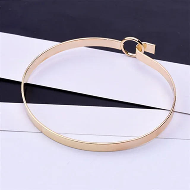 New Fashion Accessories Jewelry Simple Metal Round Bangles Minimalist Design Aperture Bangle Bracelet for Women Lovers' Gift
