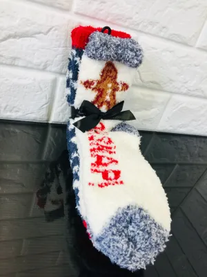 New Free Press Women's Soft Cozy 2 Pair Fuzzy Casual Home Stretch Socks, One Size! Oh Snap, Gingerbread Man