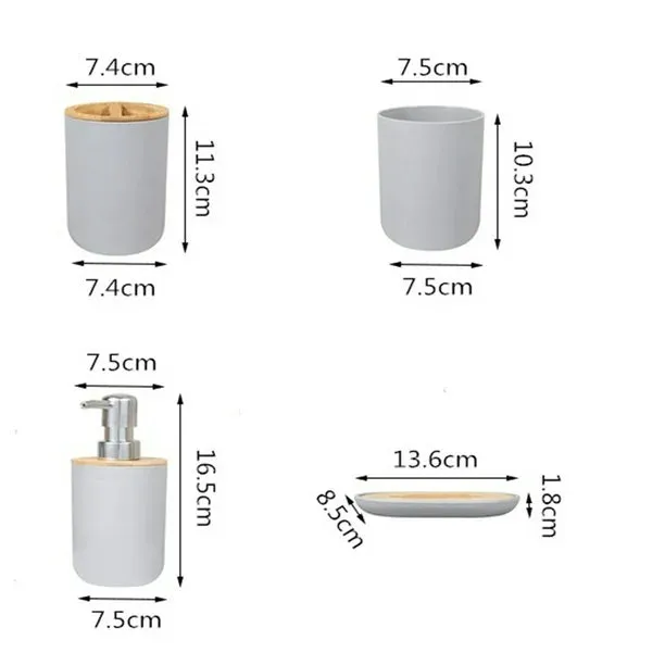 NEW Retails $50 SOLLED 4 Piece/Set Bathroom Set Accessories Include Cup Toothbrush Holder Soap Dish Dispenser, Bathroom Set Set, Bathroom Set Accessories, Grey