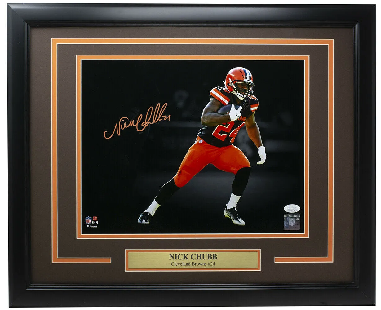 Nick Chubb Signed Framed 11x14 Cleveland Browns Football Photo JSA ITP