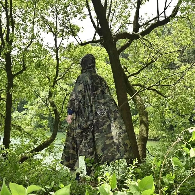 onewind Hooded Rain Poncho, Silnylon Camping Rain Coat Versatile Survival Shelter Lightweight Poncho for Hiking, Backpacking