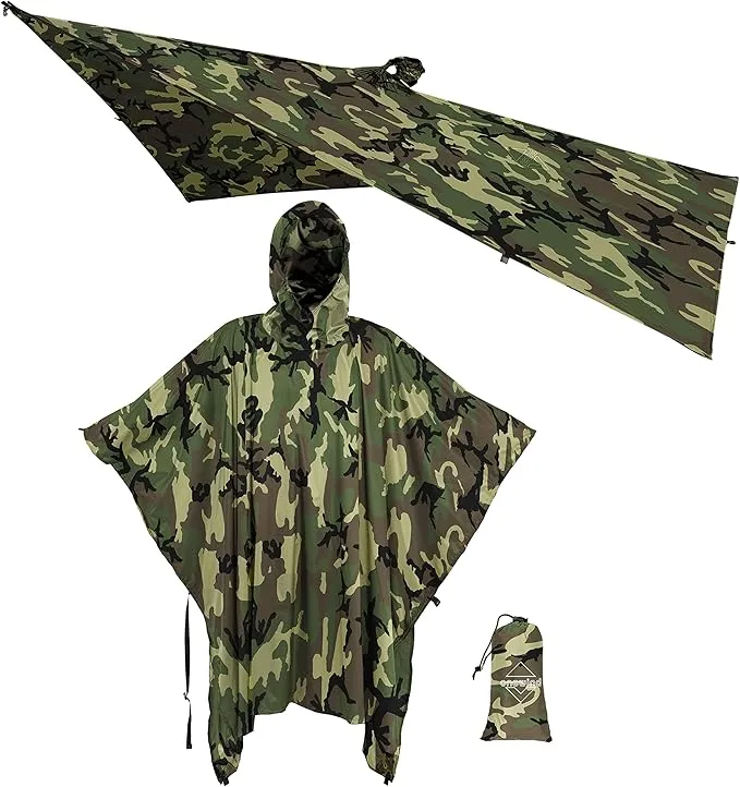 onewind Hooded Rain Poncho, Silnylon Camping Rain Coat Versatile Survival Shelter Lightweight Poncho for Hiking, Backpacking