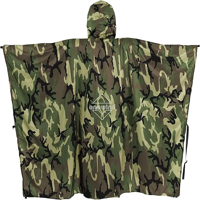 onewind Hooded Rain Poncho, Silnylon Camping Rain Coat Versatile Survival Shelter Lightweight Poncho for Hiking, Backpacking