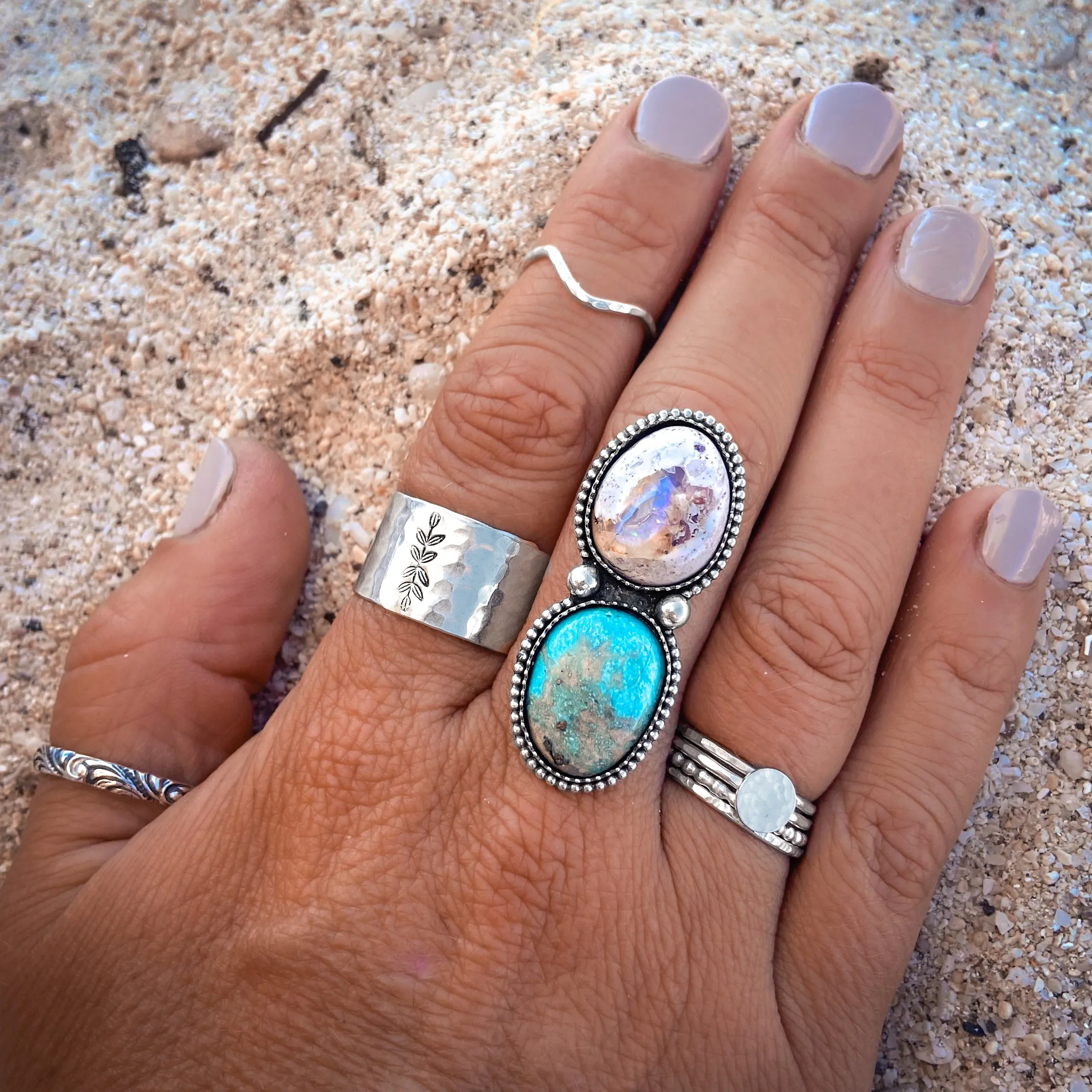 Opal & turquoise ring set in silver