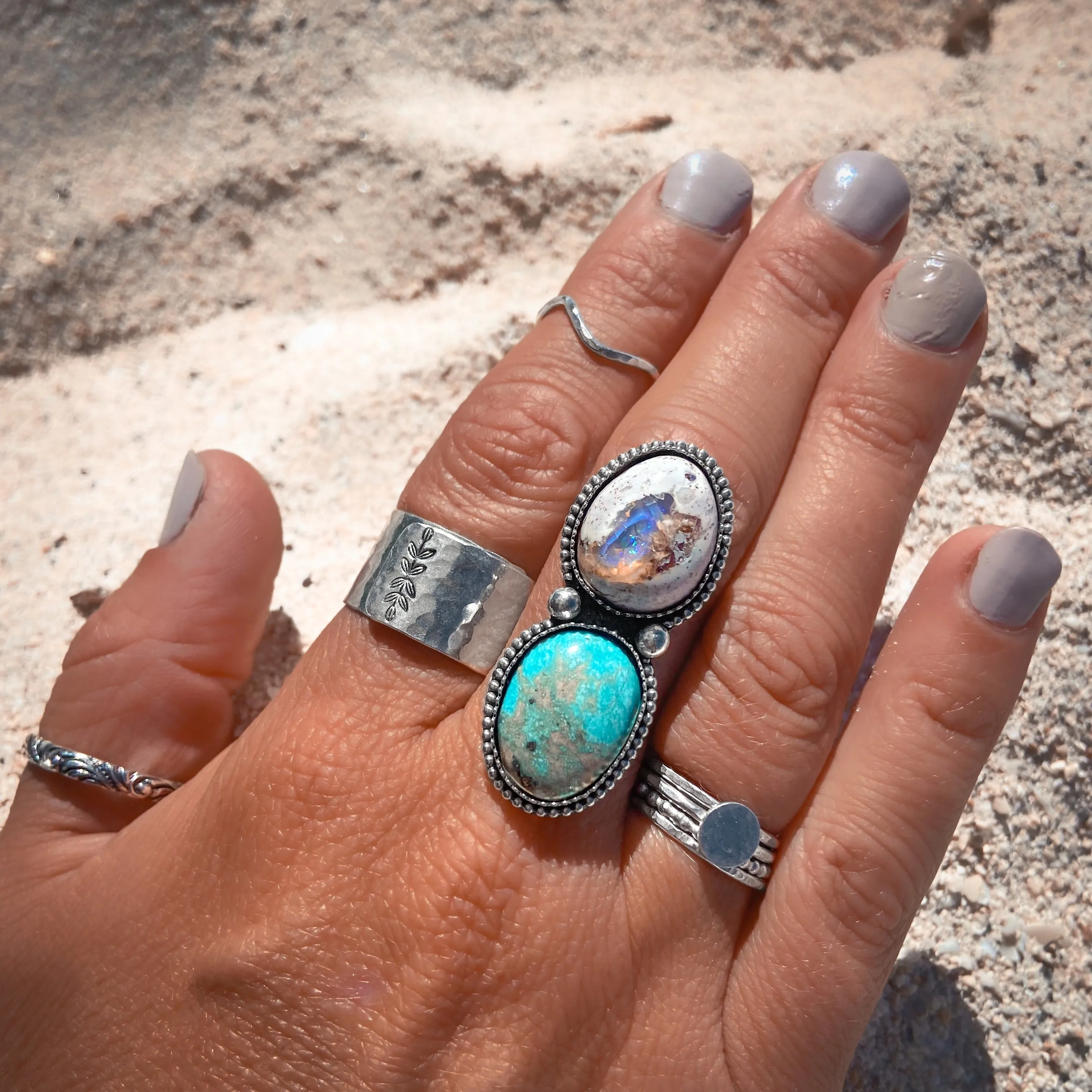 Opal & turquoise ring set in silver