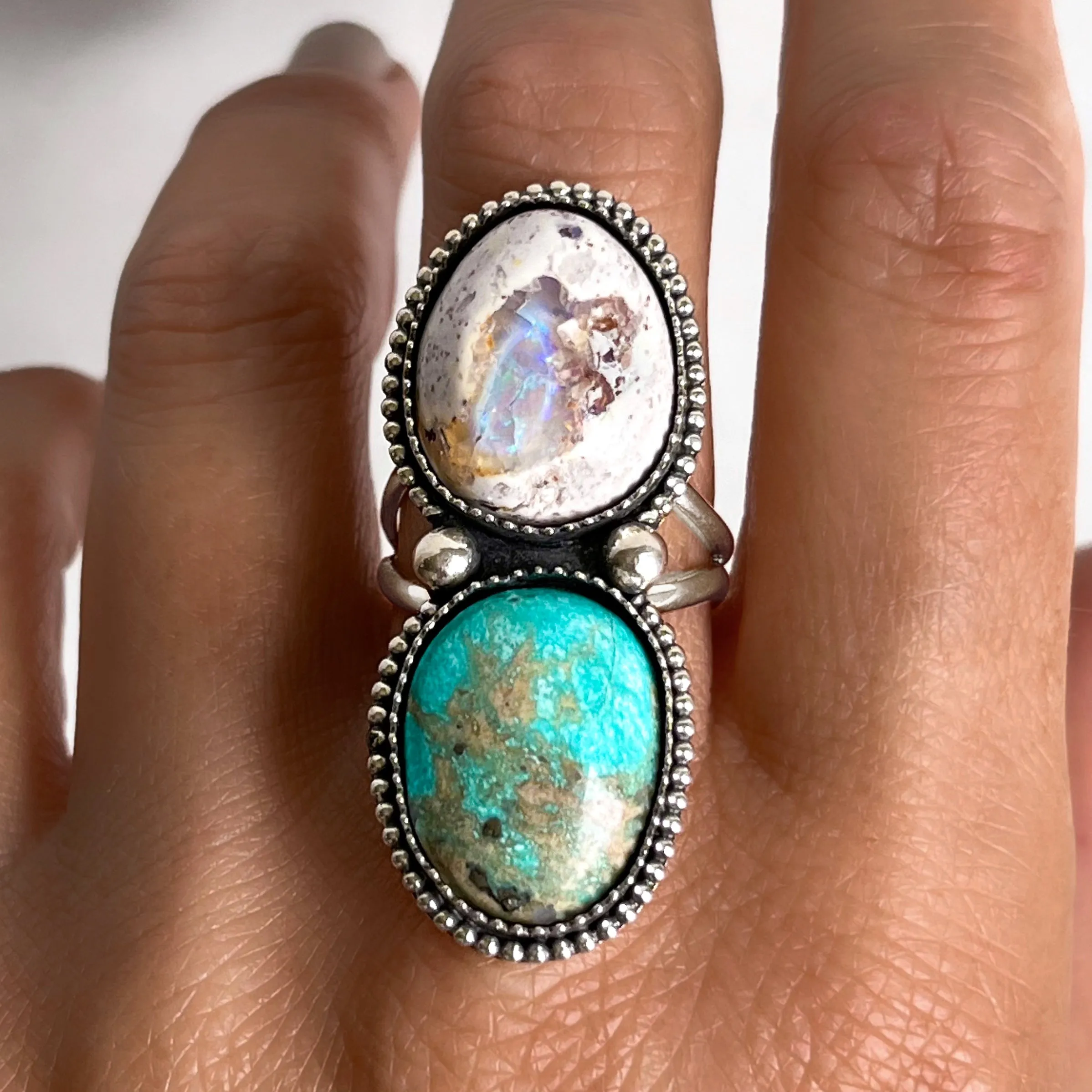 Opal & turquoise ring set in silver