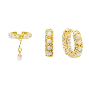 Opal Huggie X Ear Cuff Combo Set