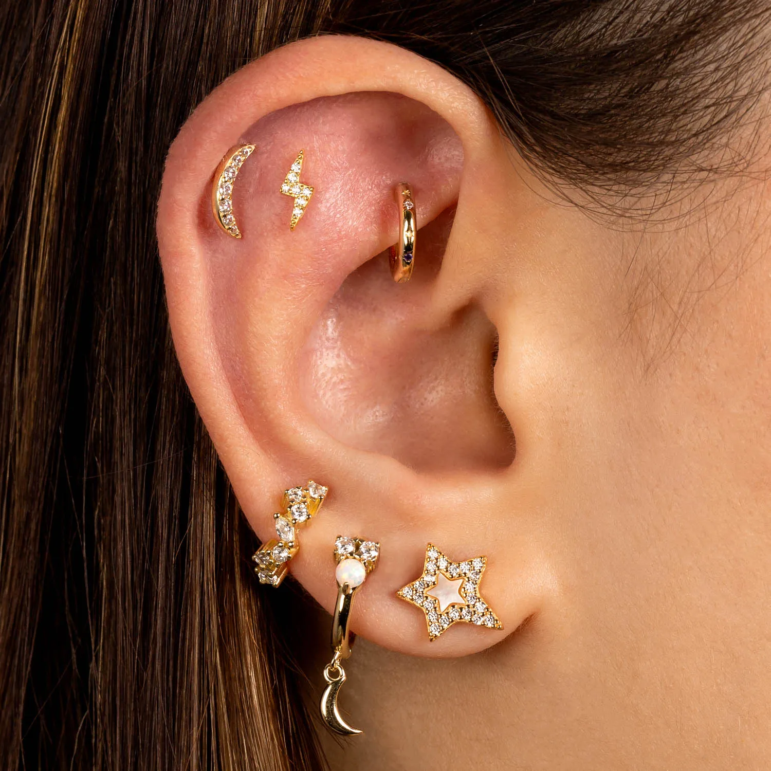 Opal x Moon Huggie Earring
