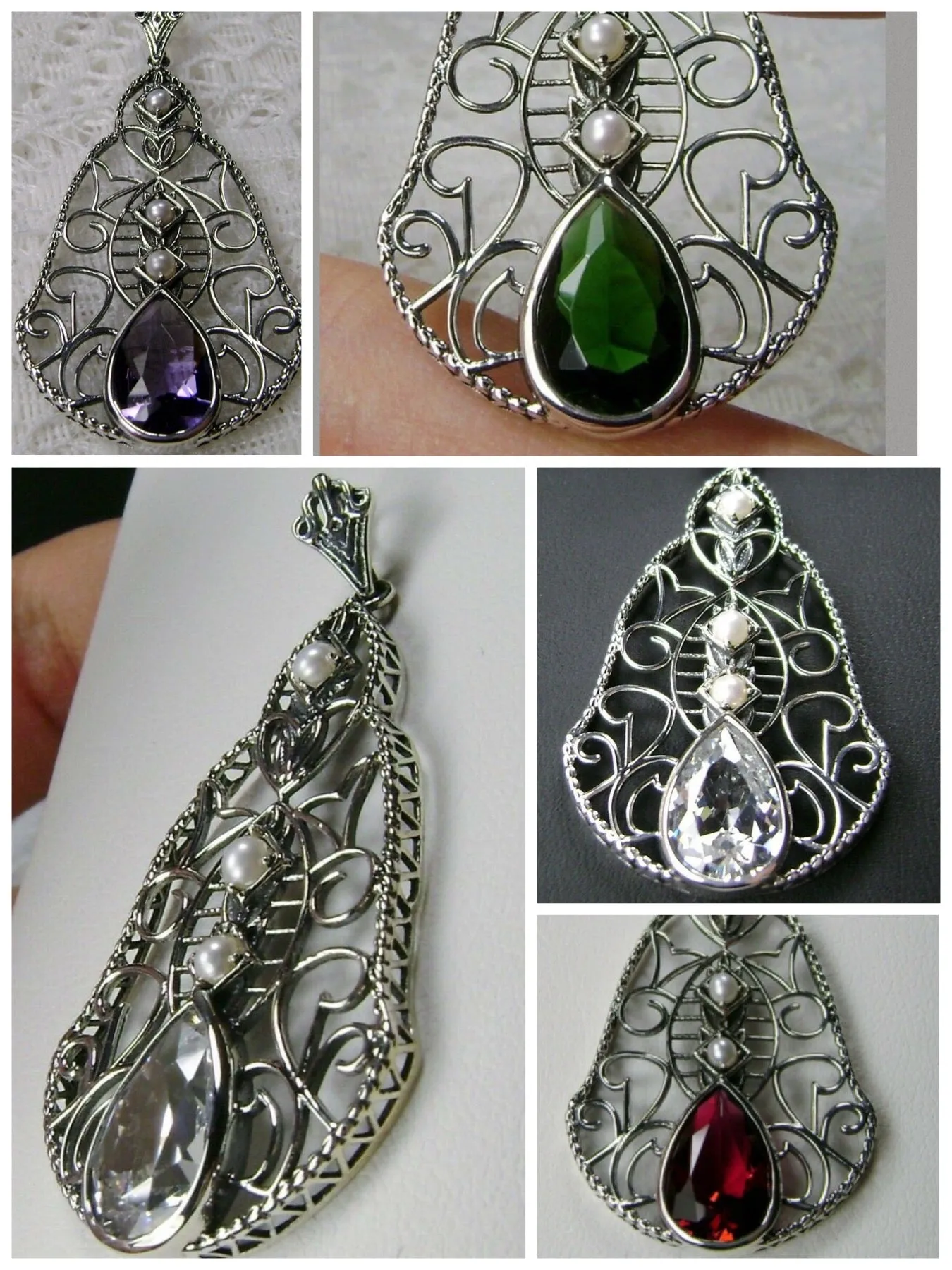 P22, Belle Pendant, Pearl Accented Lavalier Necklace, Victorian Jewelry P22