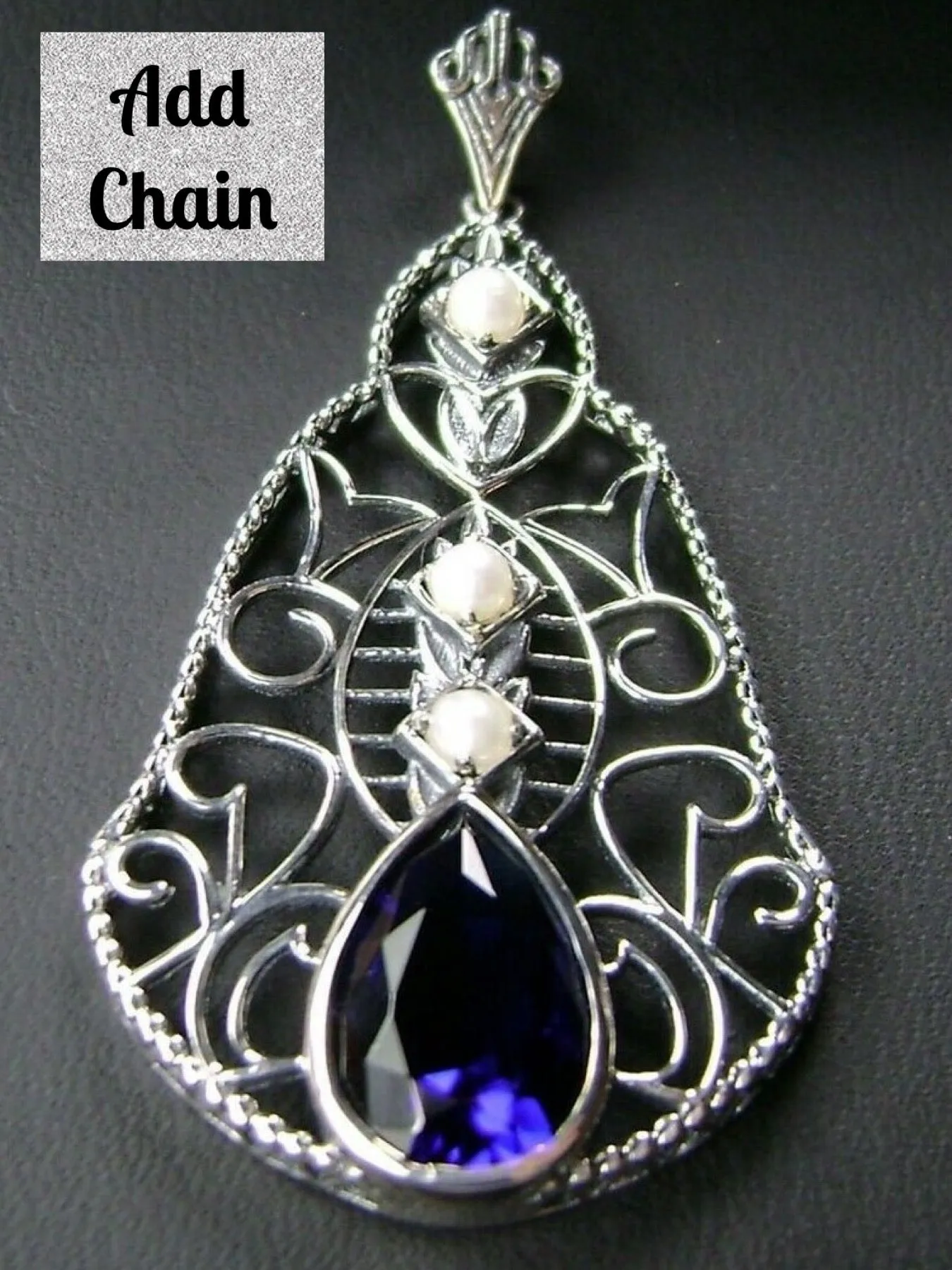 P22, Belle Pendant, Pearl Accented Lavalier Necklace, Victorian Jewelry P22