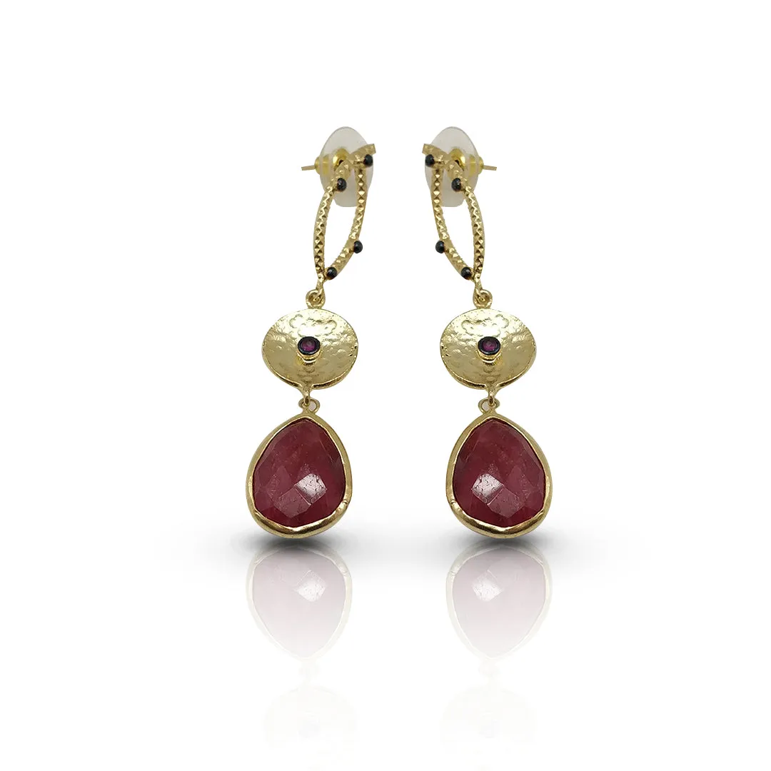 Passion and Elegance | Handmade Gold-Plated Ruby Corundum Earrings